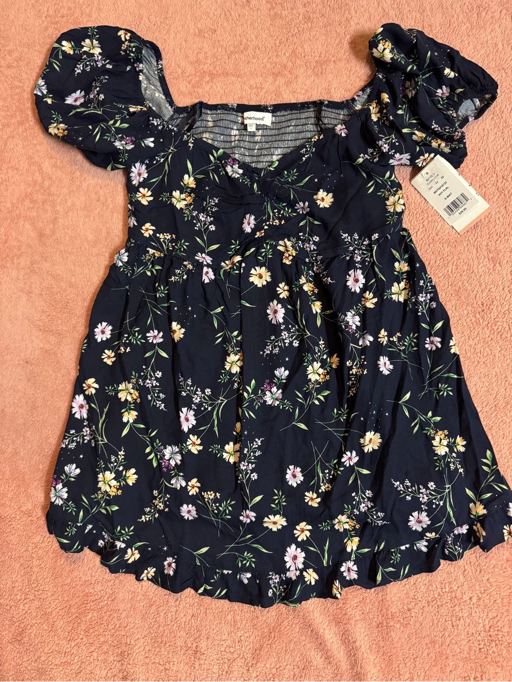 Motherhood Navy Floral Ruffled Waist Blouse